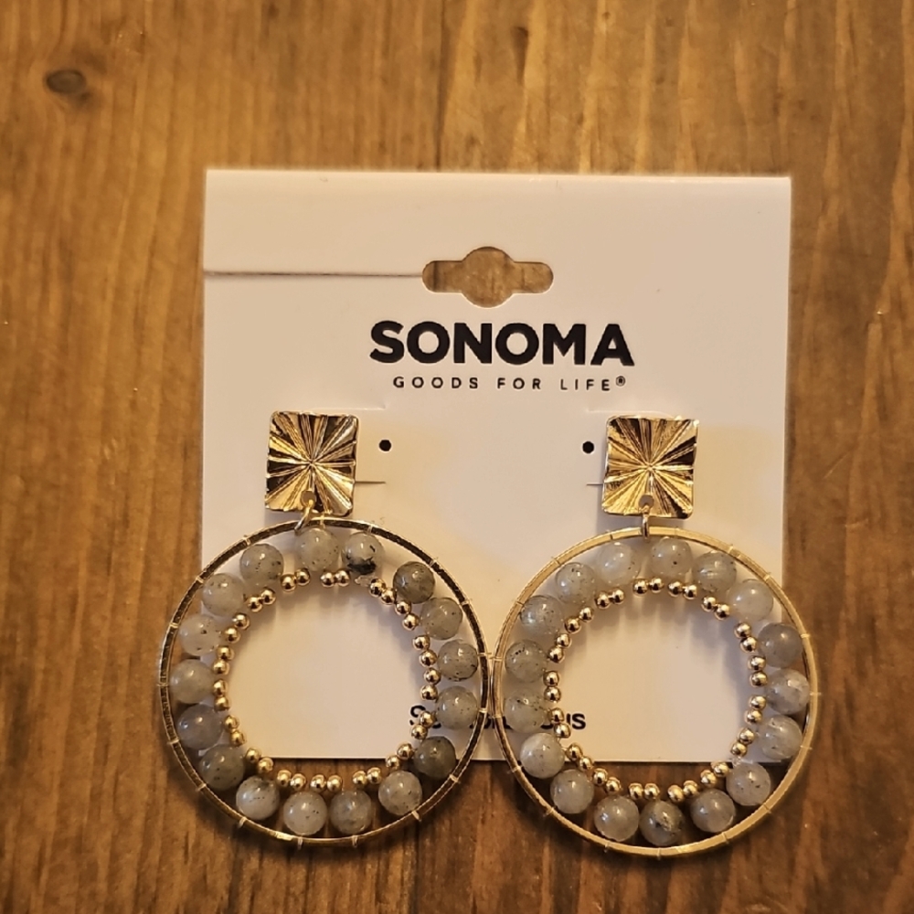Sonoma Gold and Gray Beaded Hoop Earrings